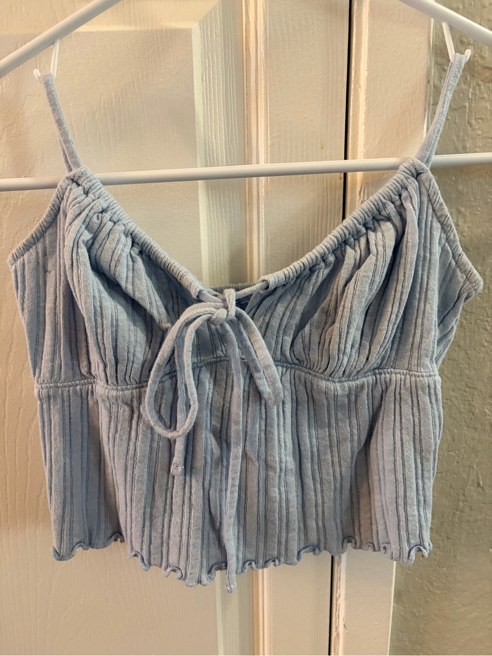 Aeropostale Light Blue Ribbed Tie-Front Crop Cami